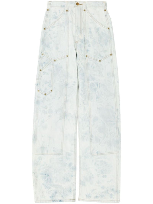 Blue Bleached Wide-leg Trousers