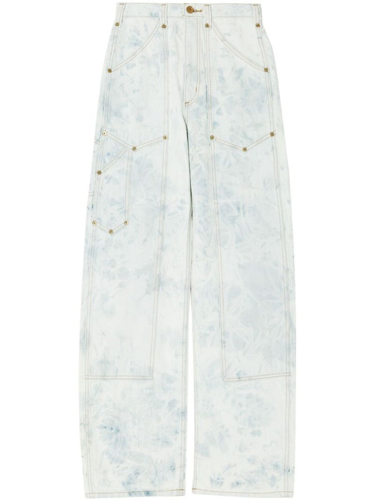 Blue Bleached Wide-leg Trousers