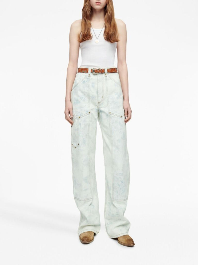 Blue Bleached Wide-leg Trousers