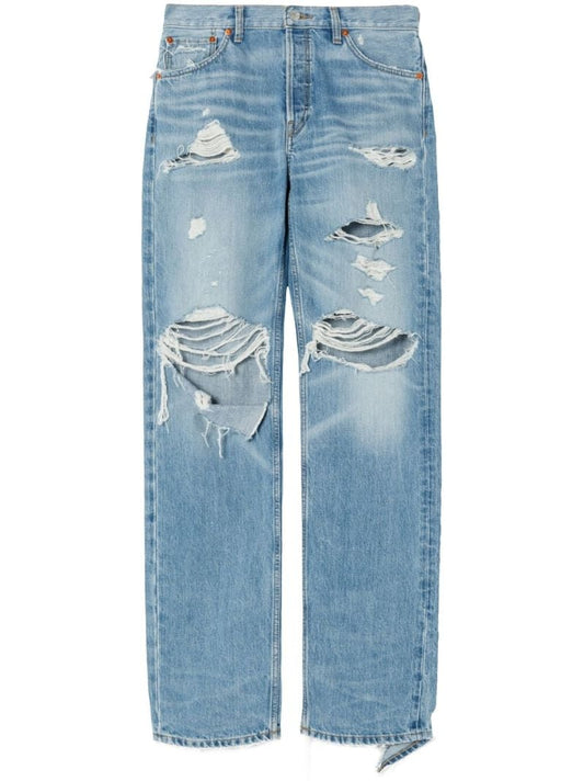 Blue Ripped Wide-leg Jeans