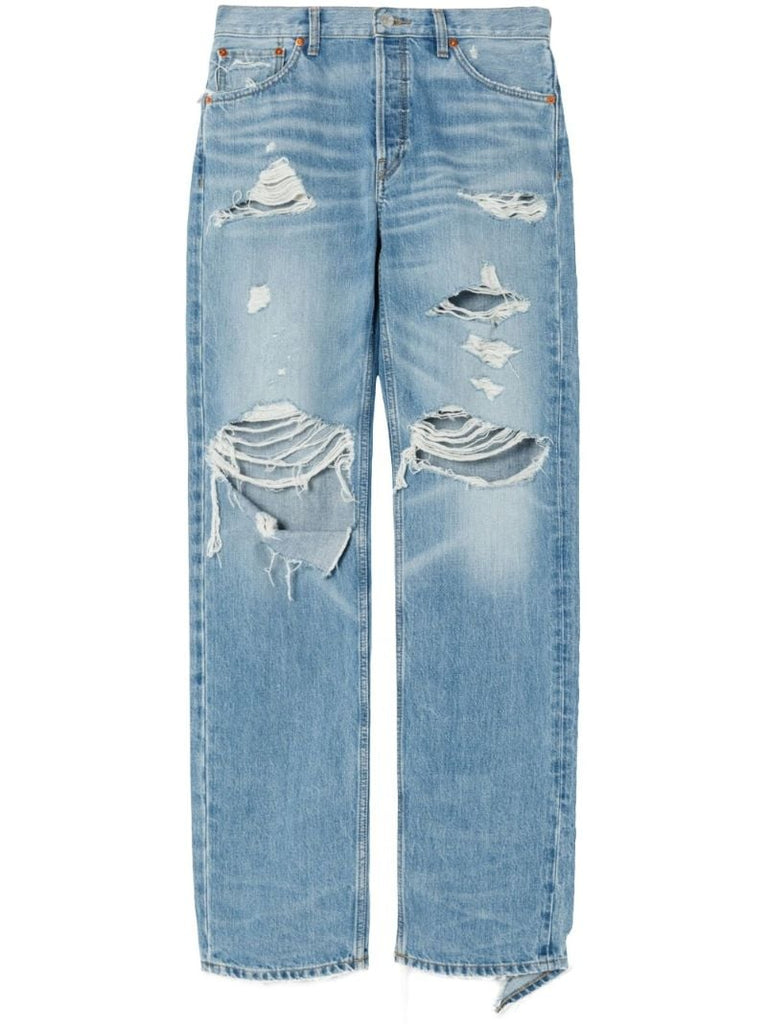 Blue Ripped Wide-leg Jeans