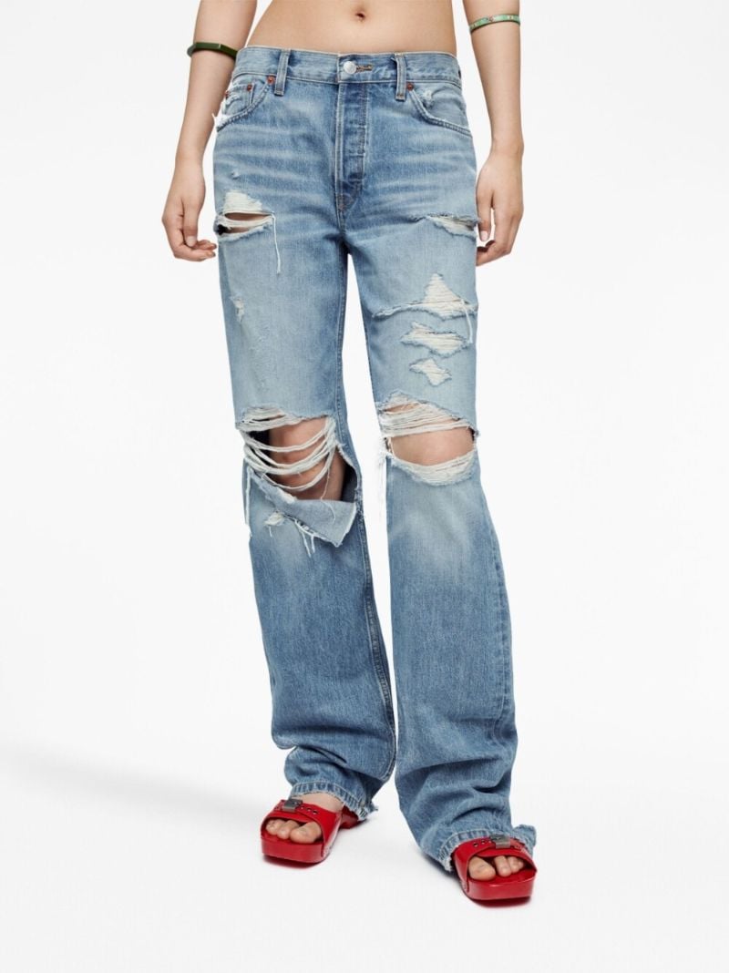 Blue Ripped Wide-leg Jeans