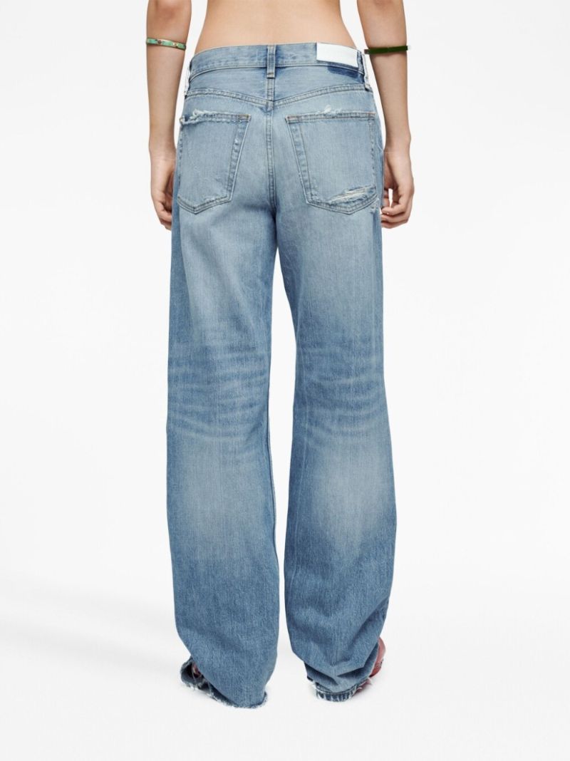 Blue Ripped Wide-leg Jeans