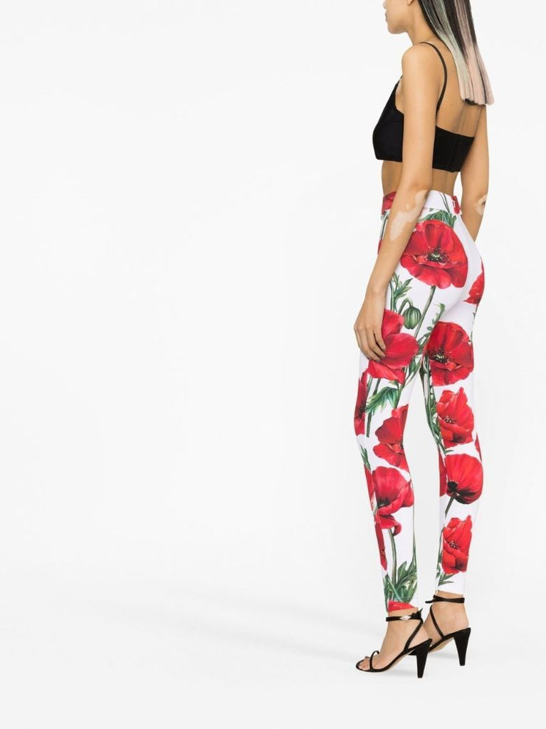 White Poppy Print Leggings