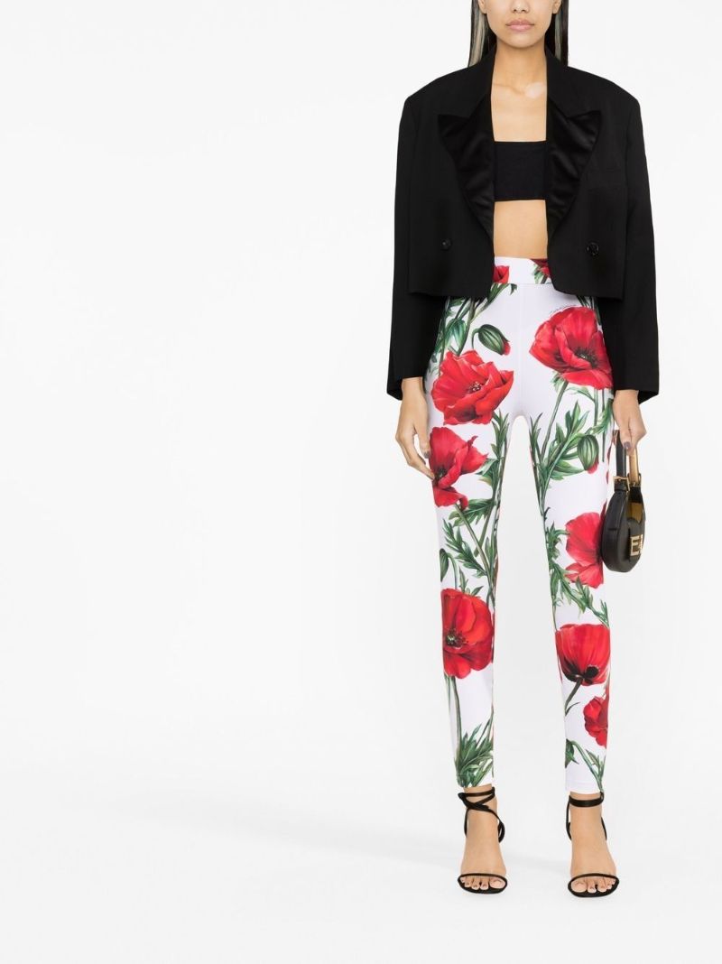 White Poppy Print Leggings