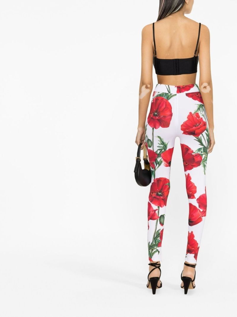 White Poppy Print Leggings