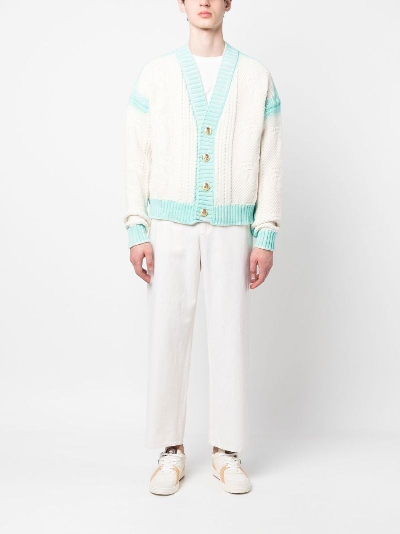 Off-white and Blue Ribbed Cardigan