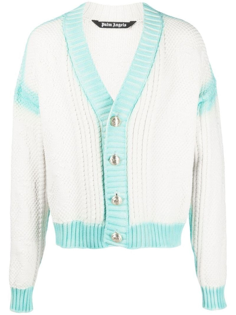 Off-white and Blue Ribbed Cardigan
