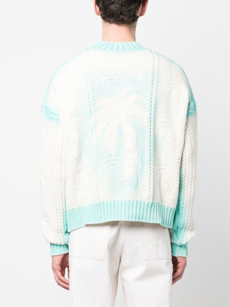 Off-white and Blue Ribbed Cardigan