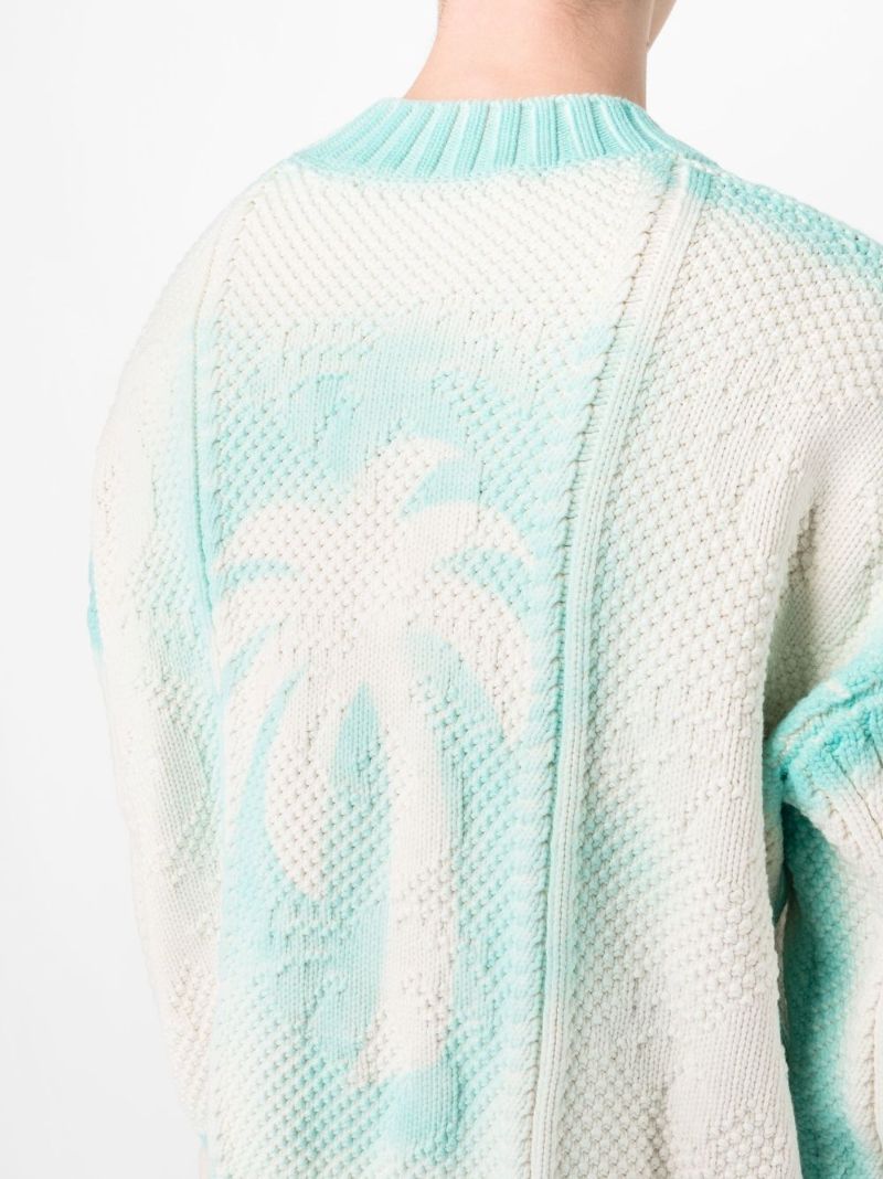 Off-white and Blue Ribbed Cardigan