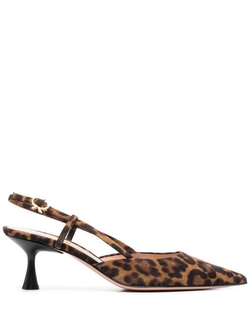 Brown Ascent 55 Leopard-print Slingback Pumps