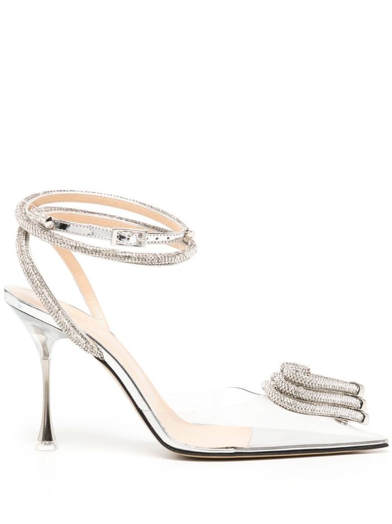 Silver-tone Triple Heart 85 Leather Pumps