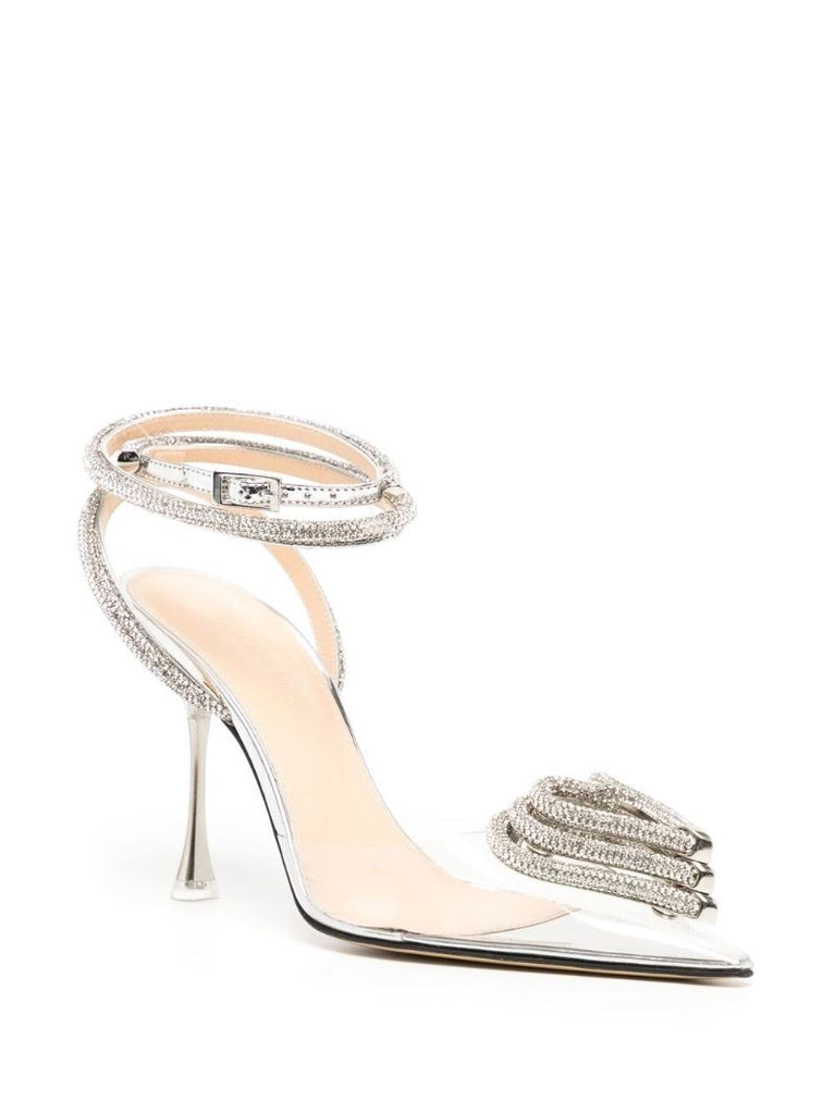 Silver-tone Triple Heart 85 Leather Pumps