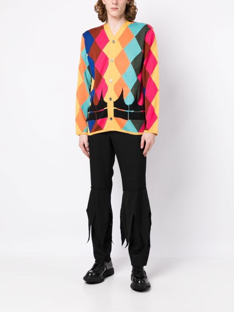 Multicoloured Diamond Intarsia Cardigan