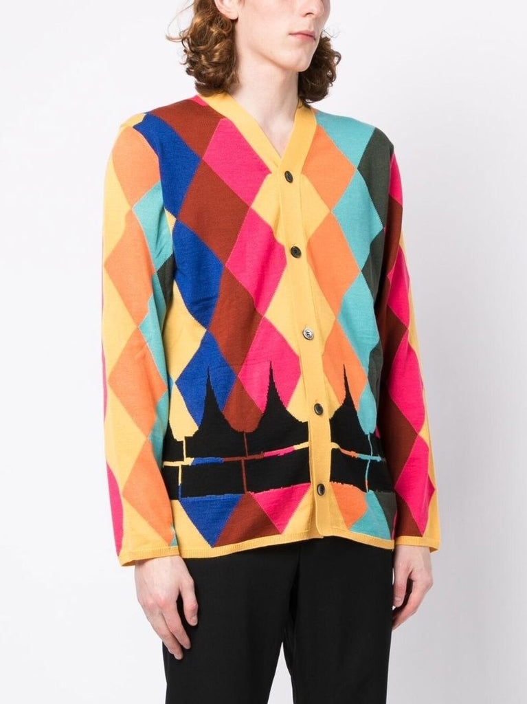 Multicoloured Diamond Intarsia Cardigan