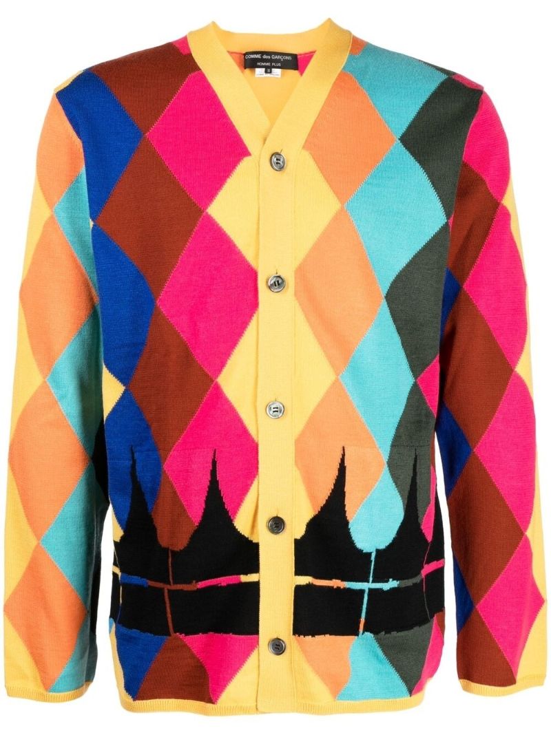 Multicoloured Diamond Intarsia Cardigan