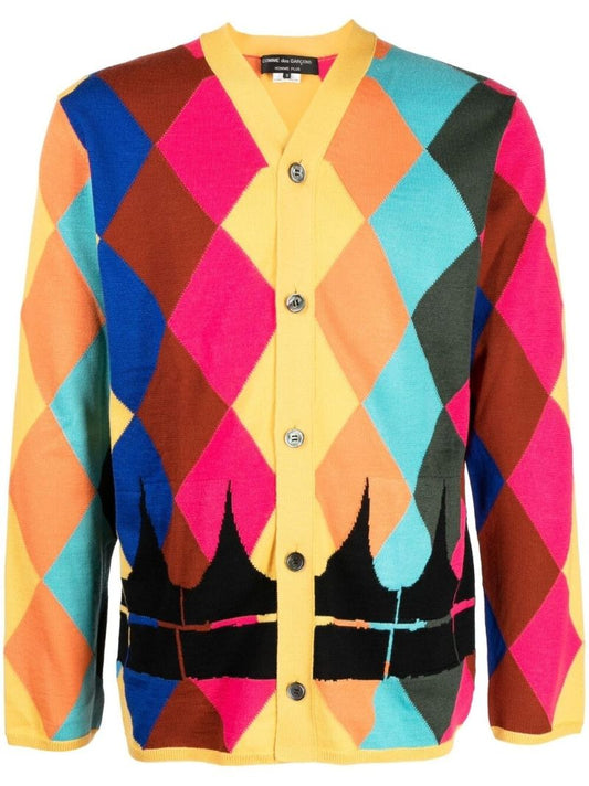 Multicoloured Diamond Intarsia Cardigan