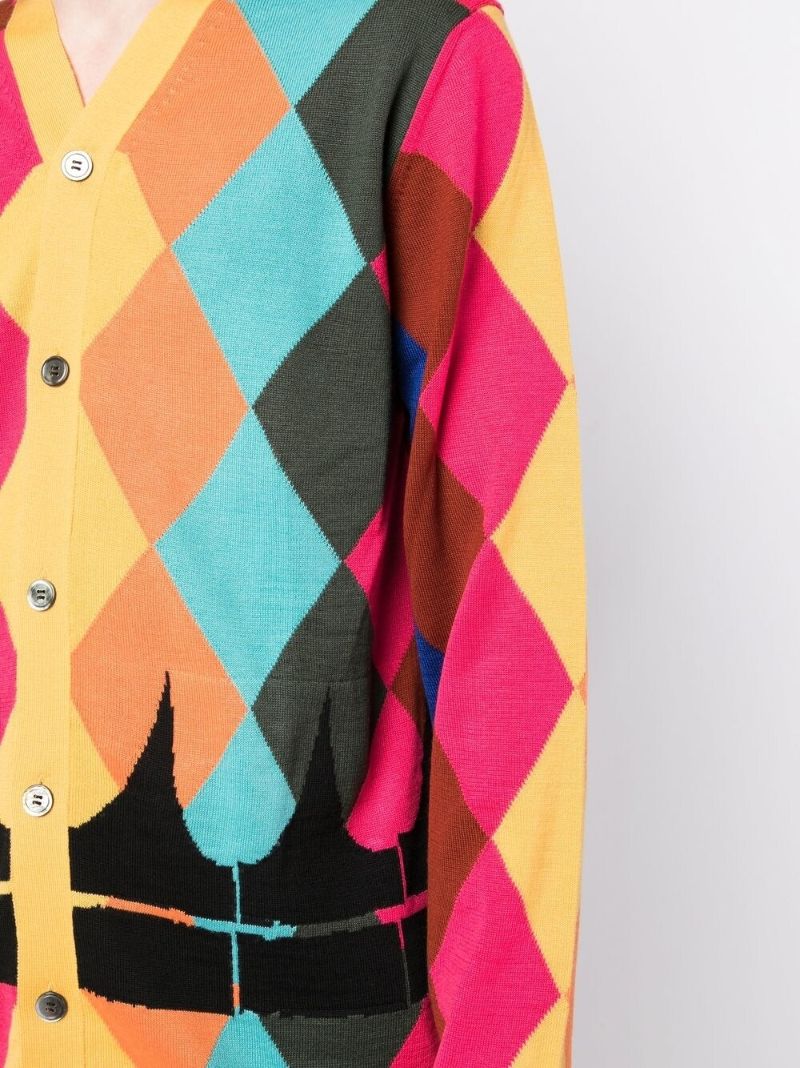 Multicoloured Diamond Intarsia Cardigan