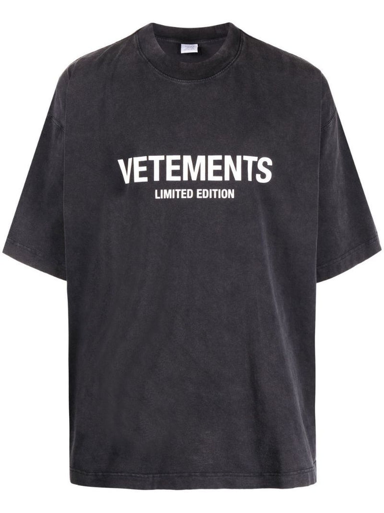 Black Cotton Logo Print T-shirt