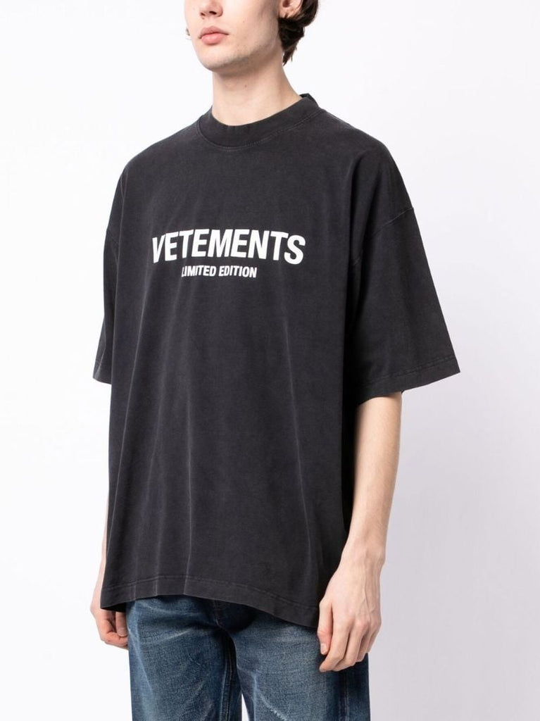 Black Cotton Logo Print T-shirt