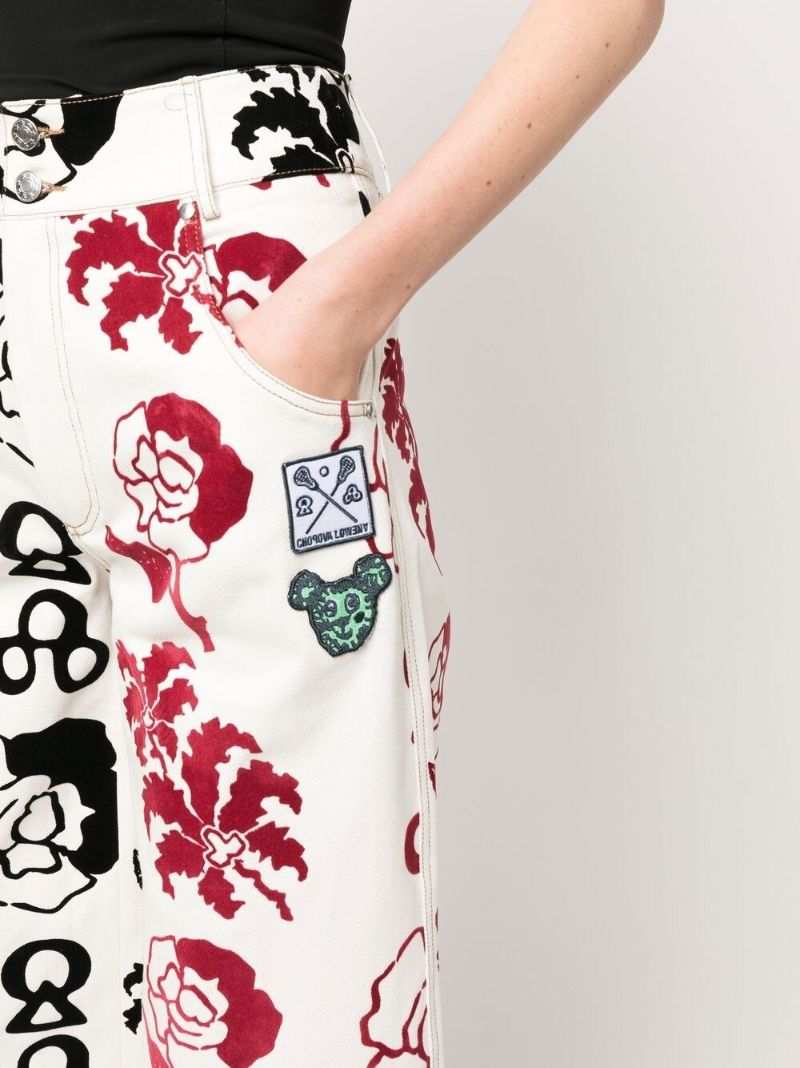 White Graphic-print High-waisted Trousers