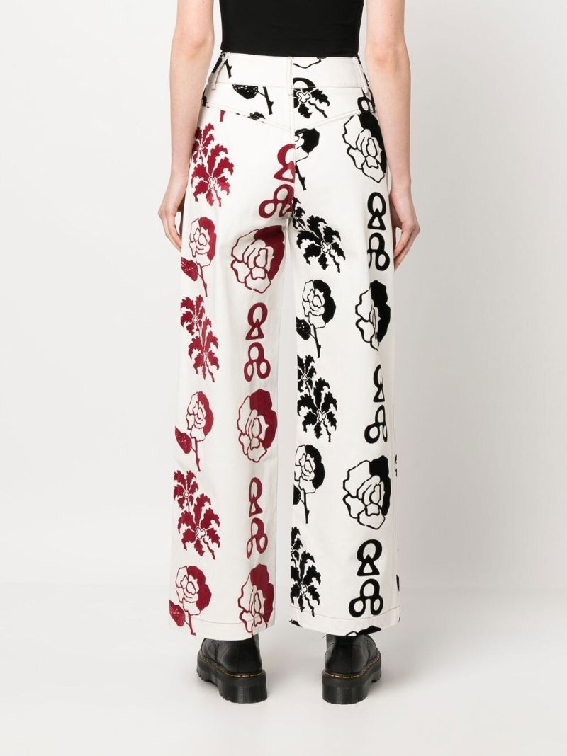 White Graphic-print High-waisted Trousers