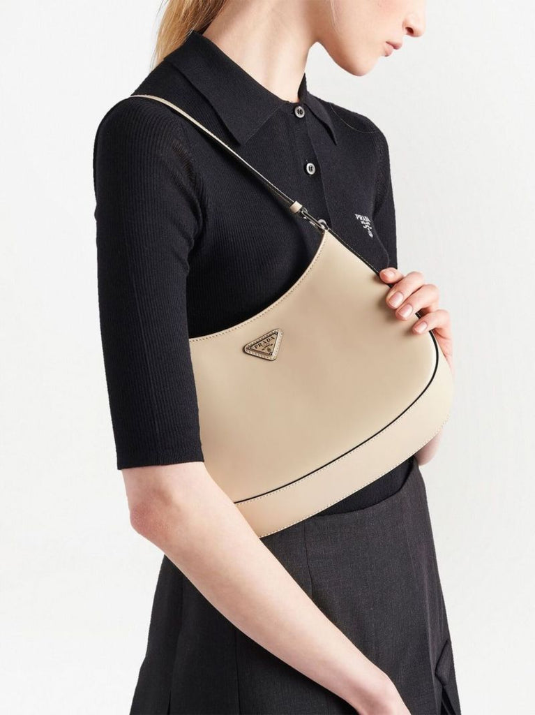 Neutral Cleo Brushed Leather Shoulder Bag