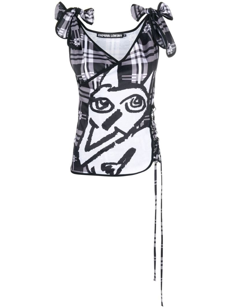 Black Check Print Sleeveless Top