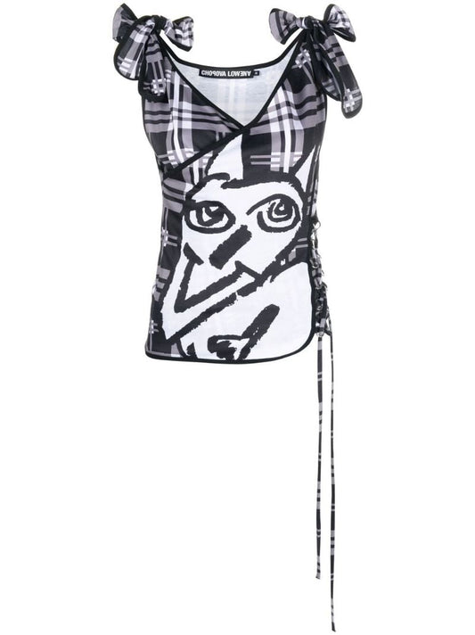 Black Check Print Sleeveless Top