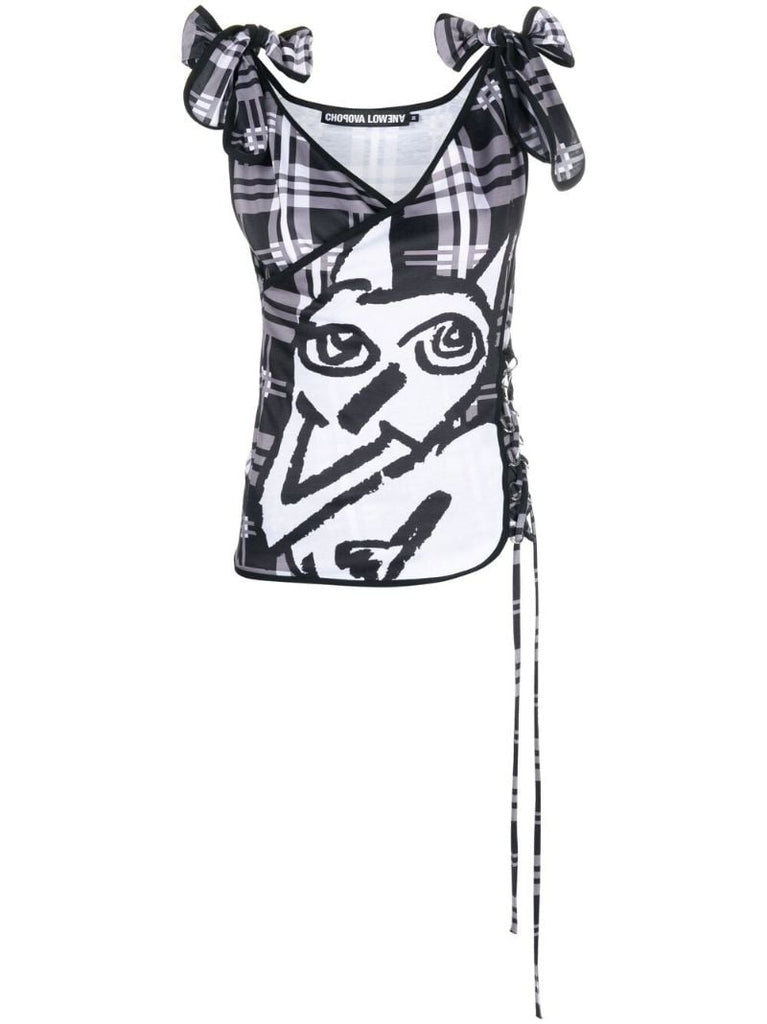 Black Check Print Sleeveless Top
