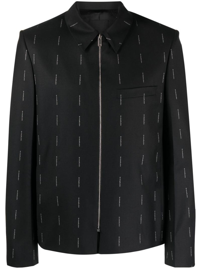 Black Logo-print Wool Blazer