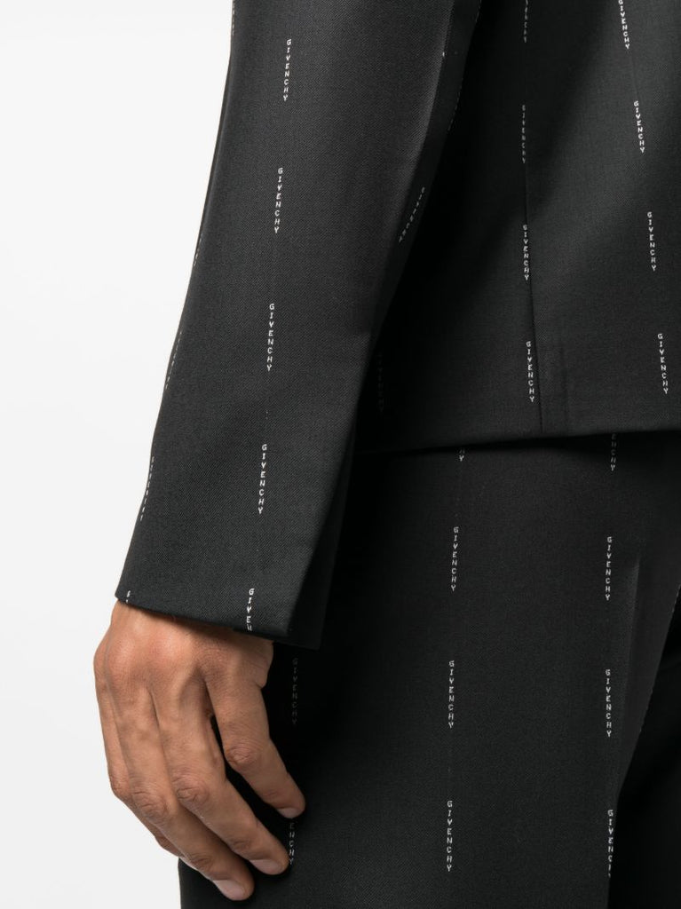 Black Logo-print Wool Blazer