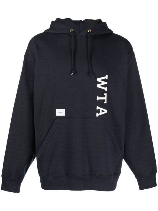 Blue Logo Print Cotton Hoodie