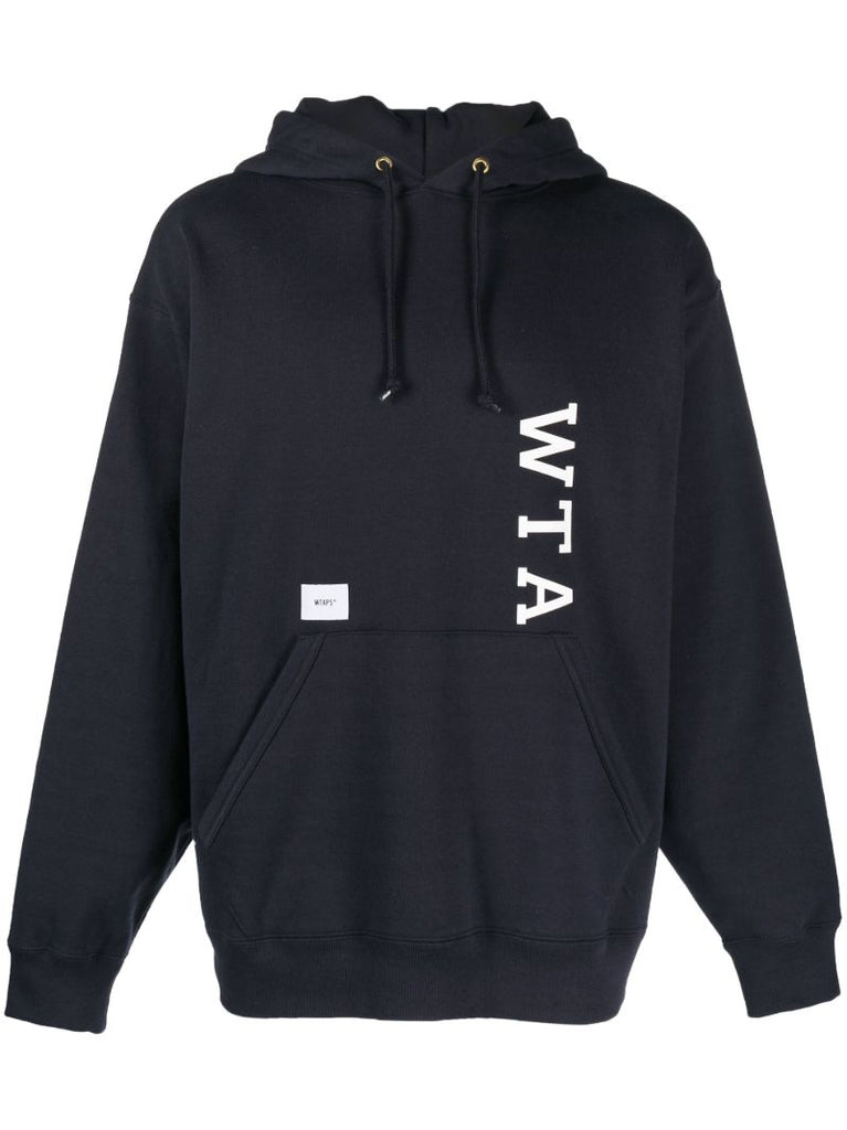 Blue Logo Print Cotton Hoodie