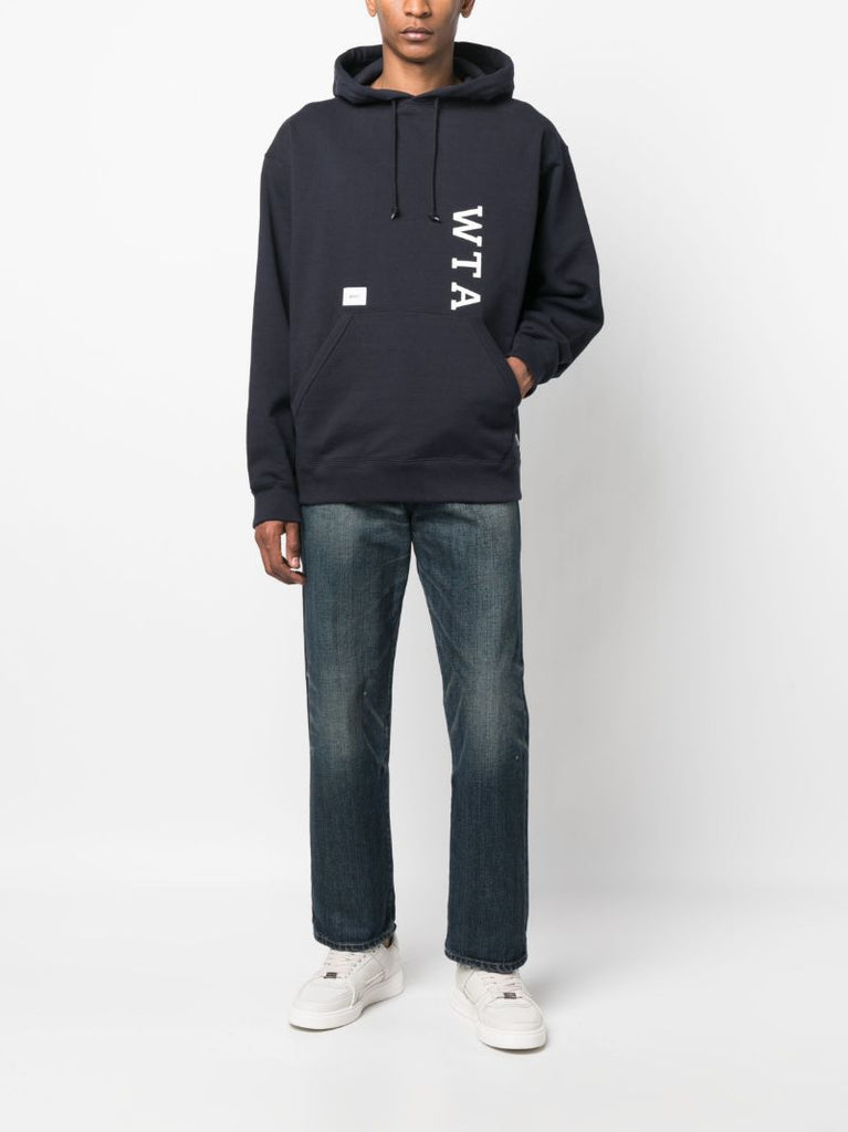 Blue Logo Print Cotton Hoodie