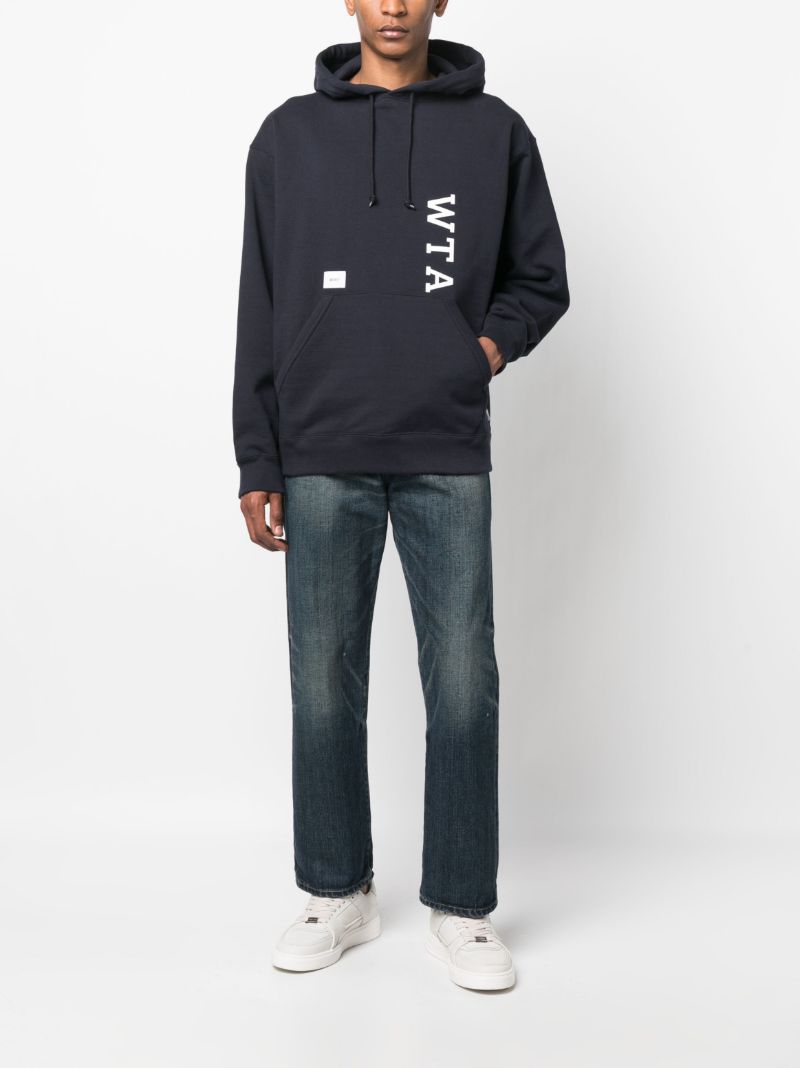 Blue Logo Print Cotton Hoodie