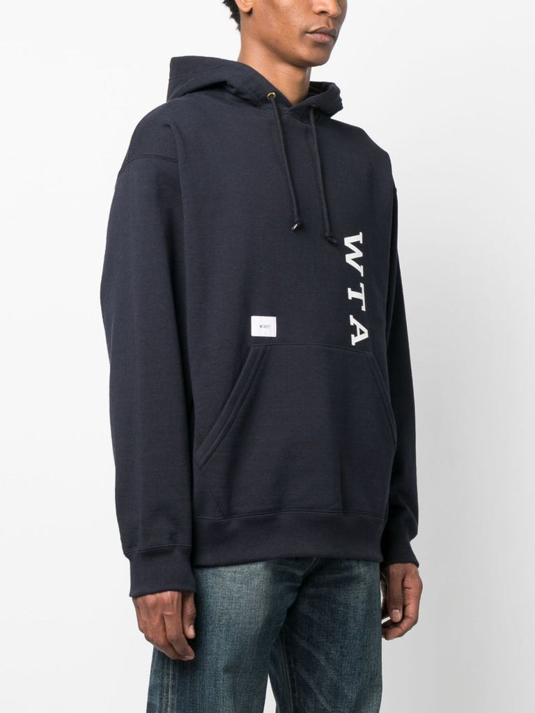 Blue Logo Print Cotton Hoodie