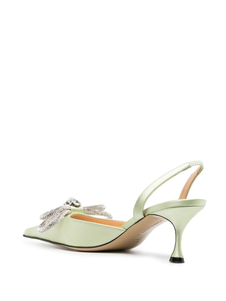 Green Double Bow 65mm Satin Slingback Pumps