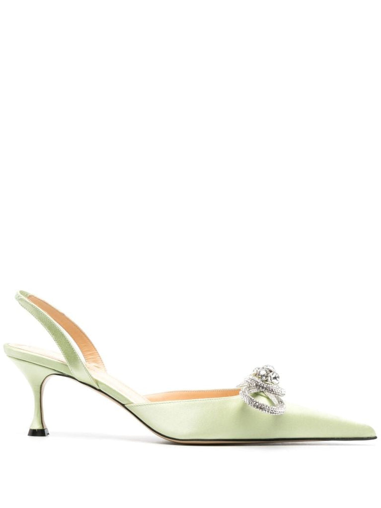 Green Double Bow 65mm Satin Slingback Pumps