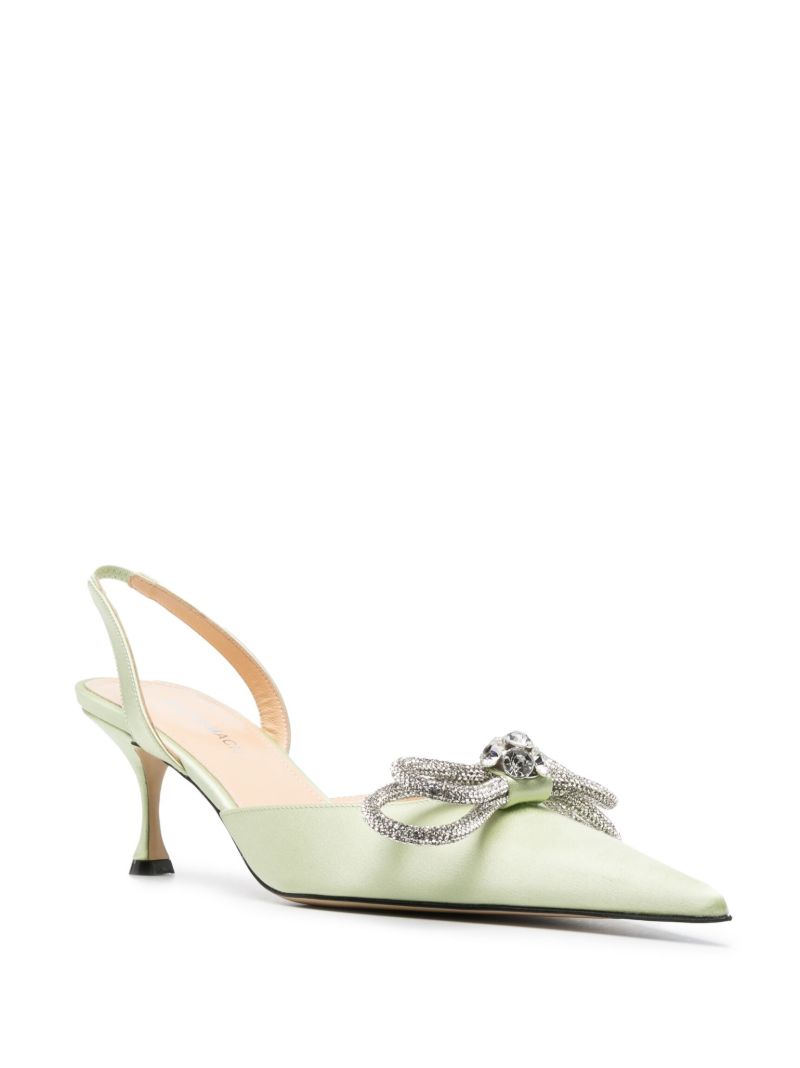 Green Double Bow 65mm Satin Slingback Pumps
