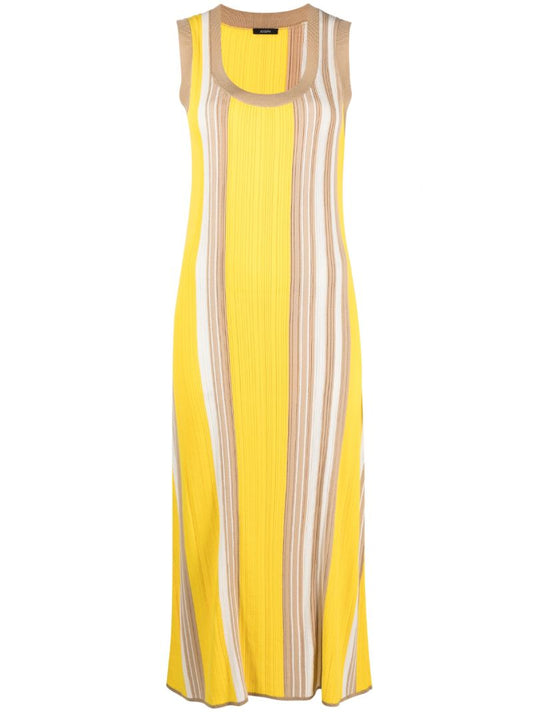 Yellow Striped Ribbed Midi Dress