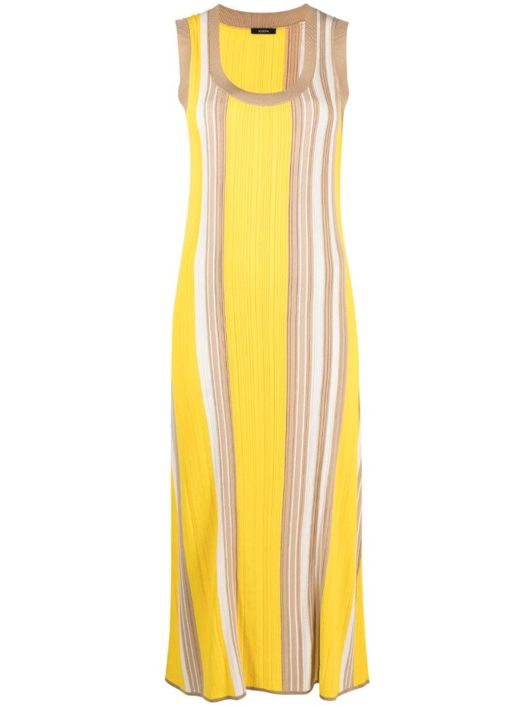Yellow Striped Ribbed Midi Dress