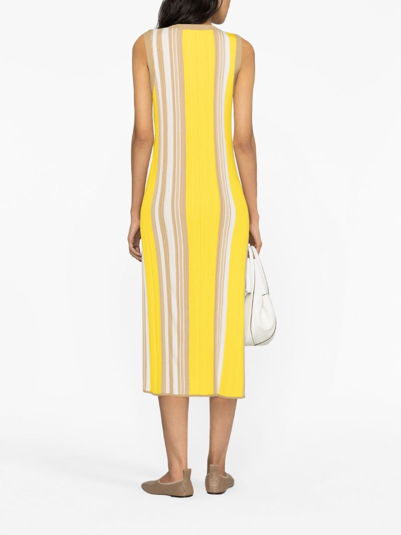 Yellow Striped Ribbed Midi Dress