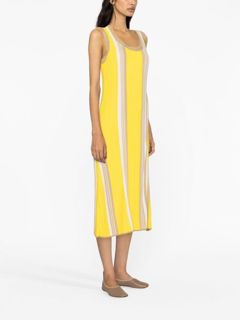 Yellow Striped Ribbed Midi Dress