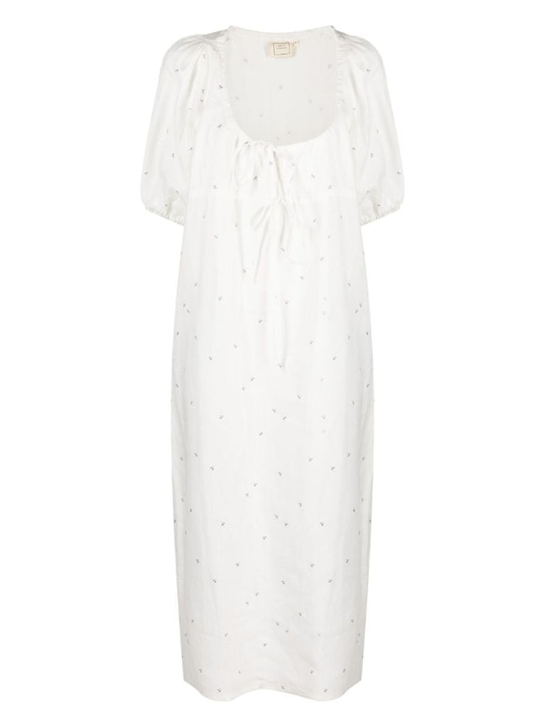 White Cotton Floral Print Nightdress