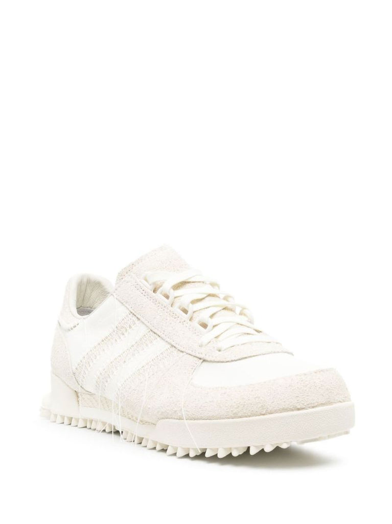 Neutral Logo Print Suede Sneakers