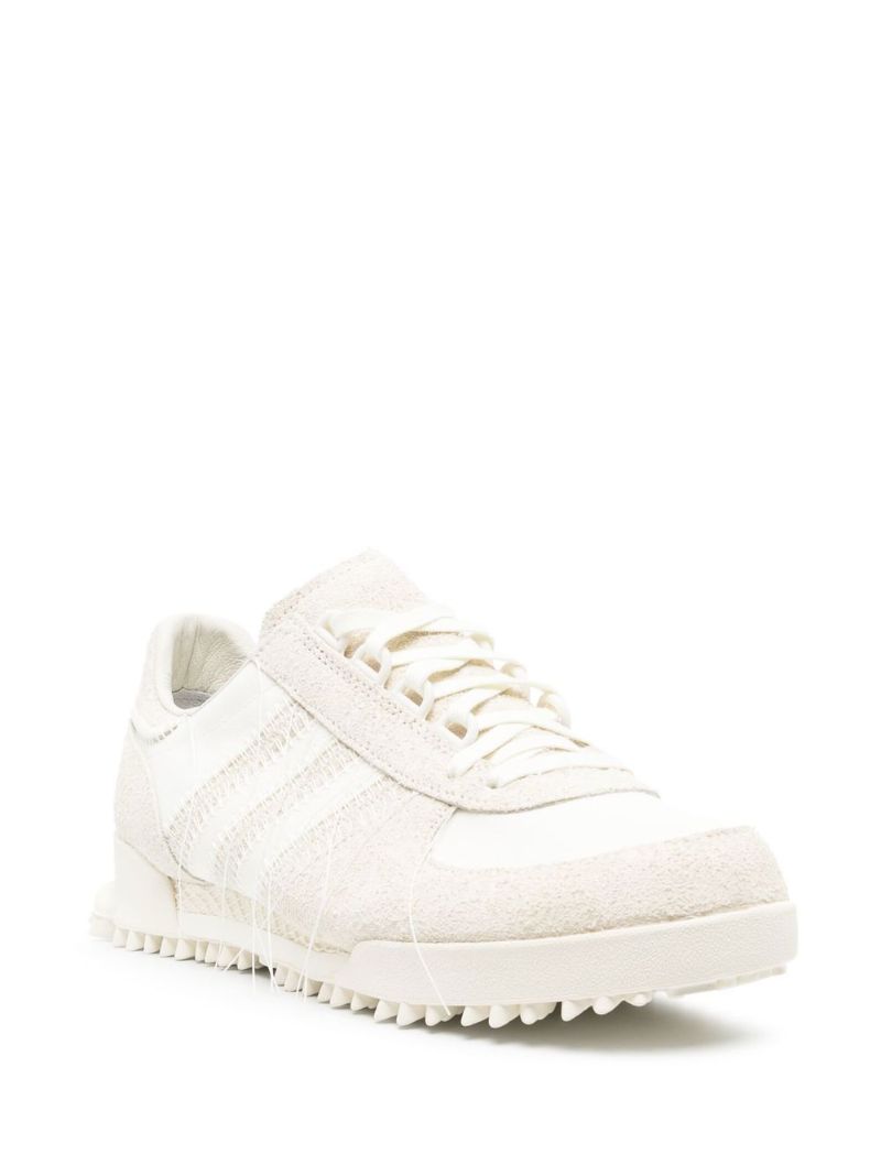 Neutral Logo Print Suede Sneakers