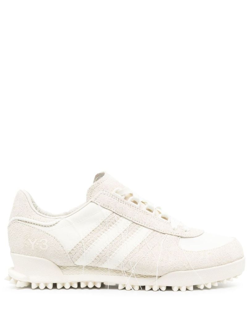 Neutral Logo Print Suede Sneakers