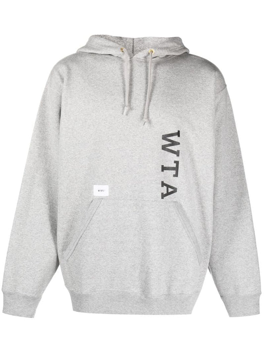 Grey Logo Print Cotton Hoodie