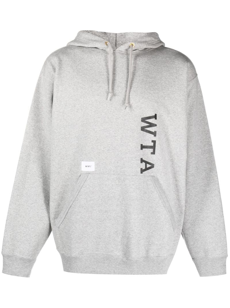 Grey Logo Print Cotton Hoodie